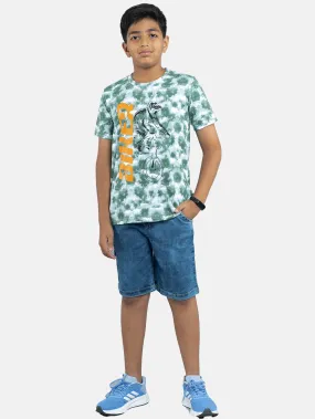 Boys Tie & Dye Printed Tee & Denim Cargo Shorts Sets