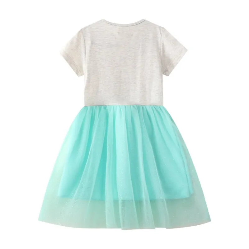 Butterfly Pattern Short Sleeve Girls Summer Tutu Dress