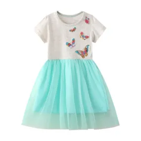 Butterfly Pattern Short Sleeve Girls Summer Tutu Dress