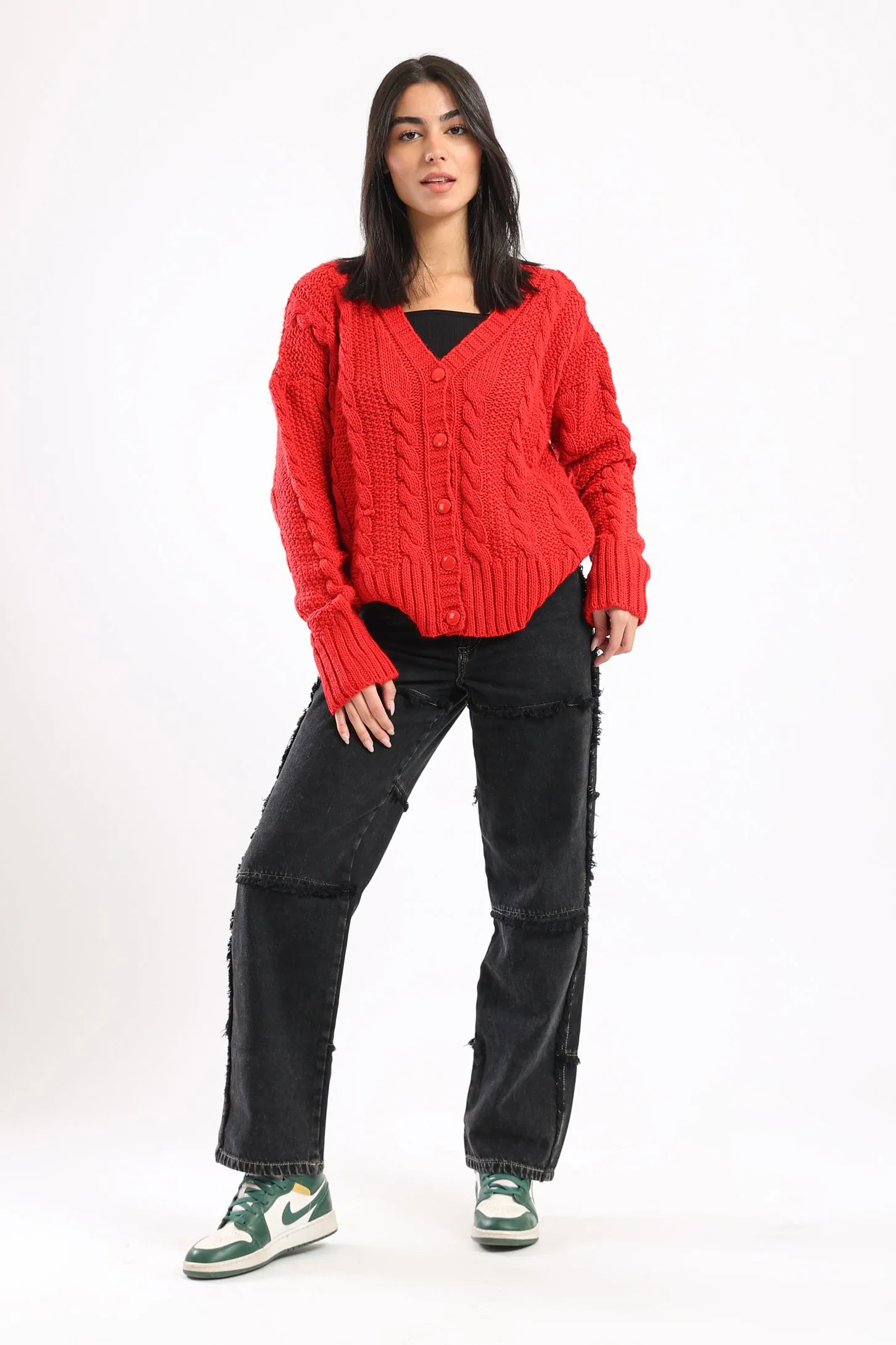 BUTTON UP KNIT CARDIGAN - RED