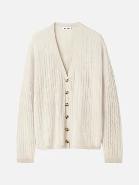 Cable Knit Cashmere Cardigan in Light Wheat