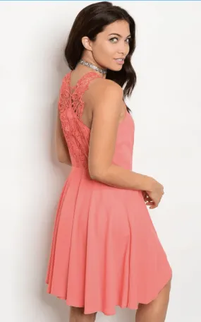 CORAL LACE BACK DRESS