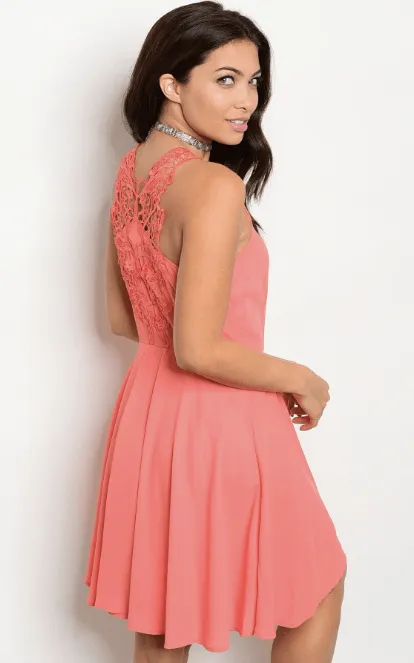 CORAL LACE BACK DRESS