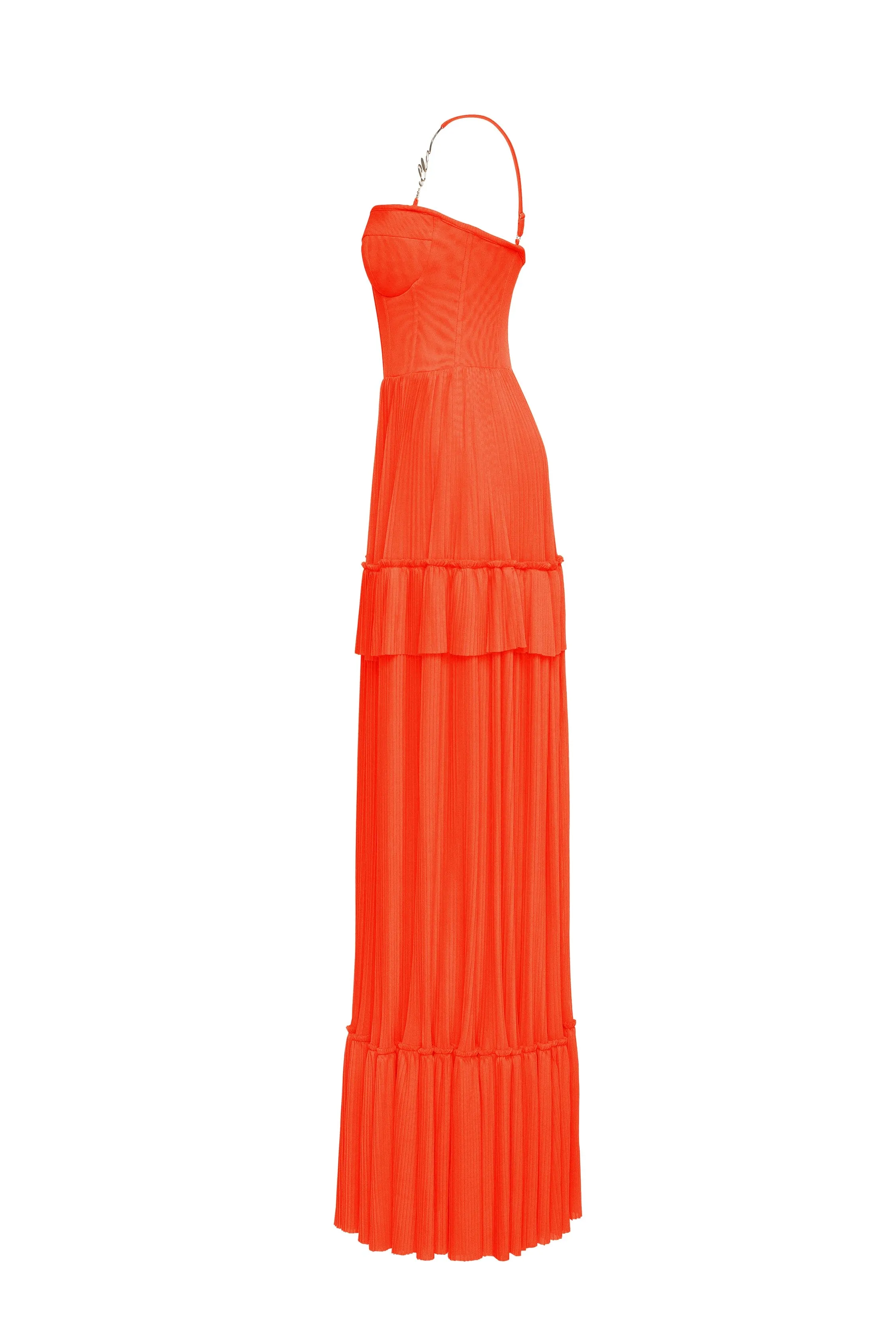 Coral spaghetti strap pleated maxi dress, Garden of Eden