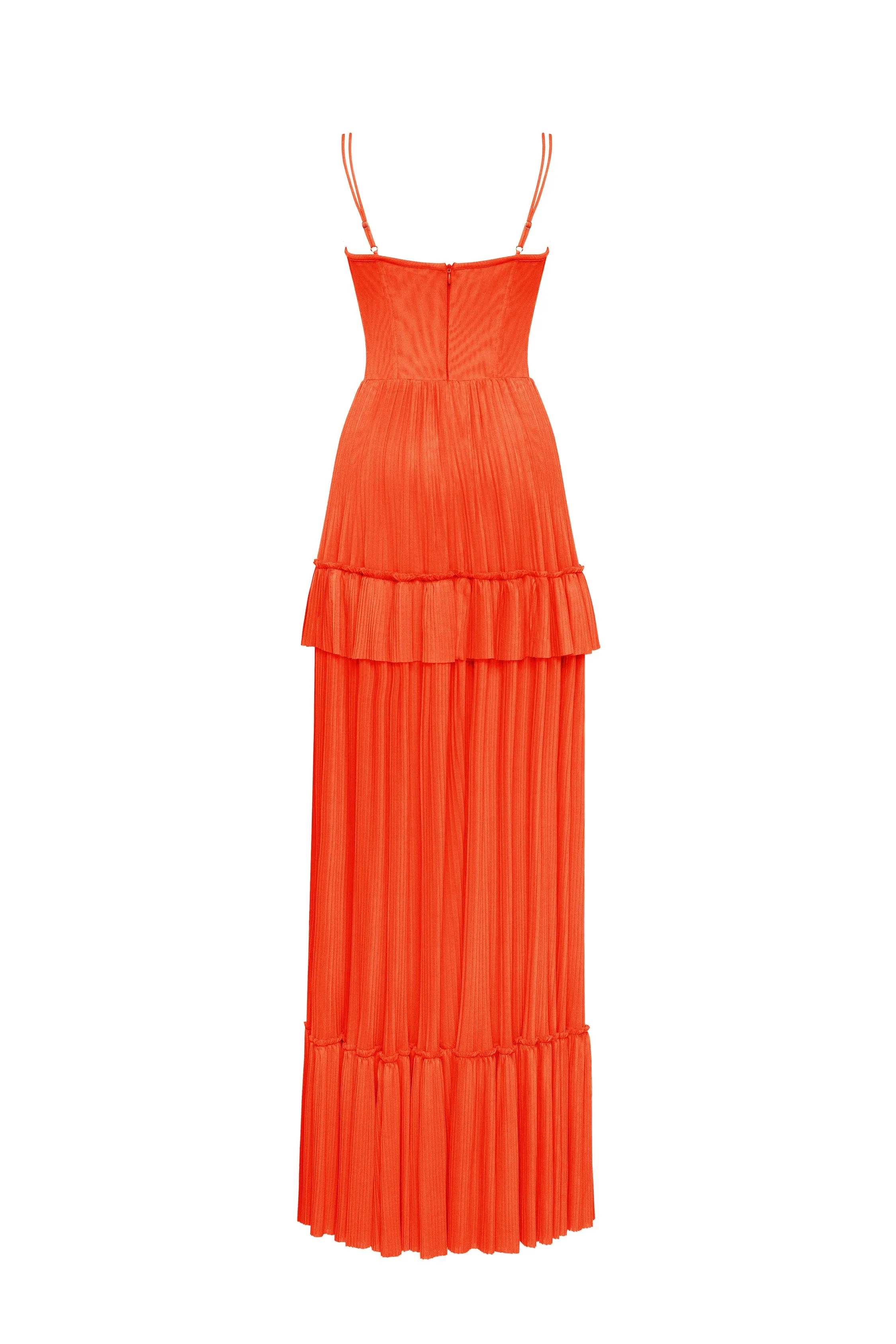 Coral spaghetti strap pleated maxi dress, Garden of Eden