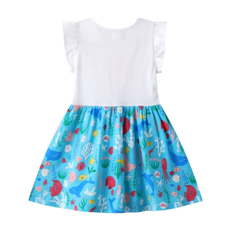 Cute Bunny Pattern Sleeveless Girls Summer Tutu Dress