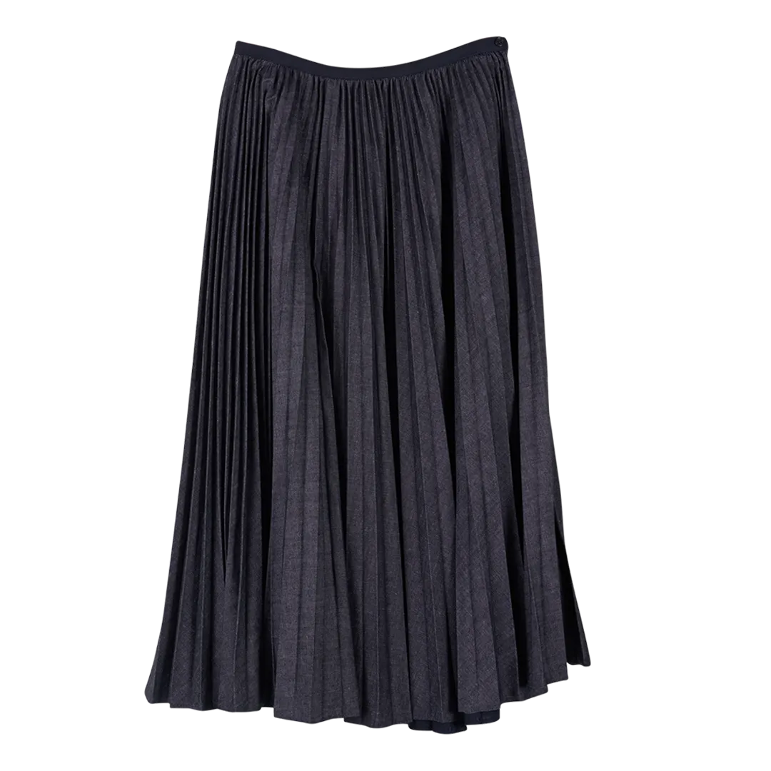 Denim Pleated Midi Skirt