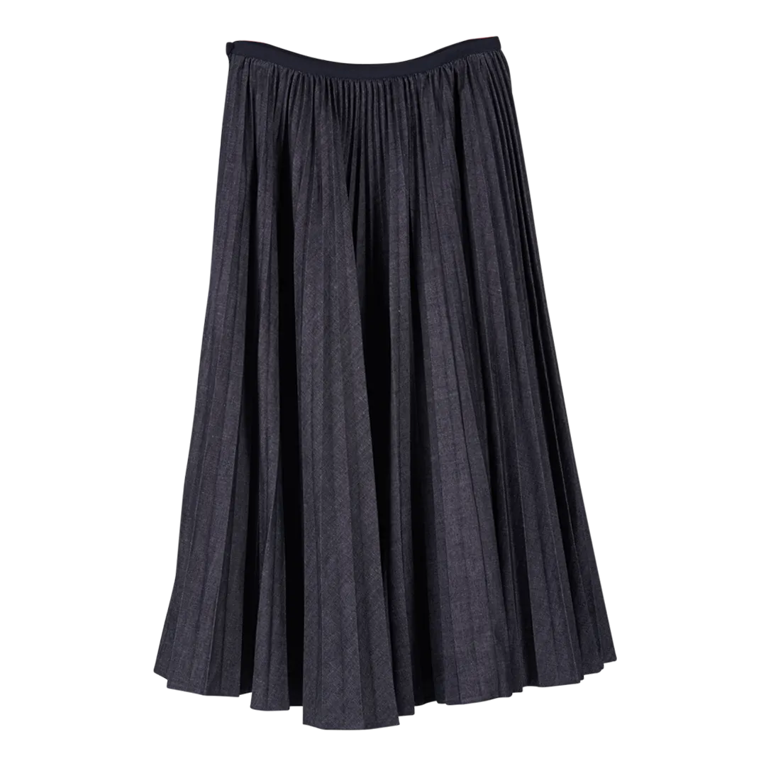 Denim Pleated Midi Skirt