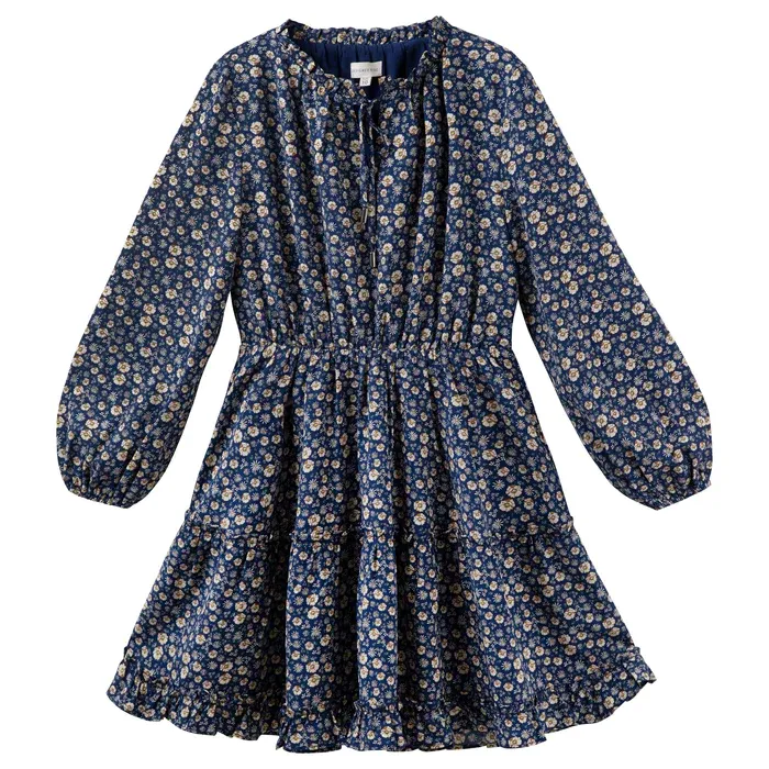 Designer Kidz - Caitlin L/S Floral Frill Dress - Navy