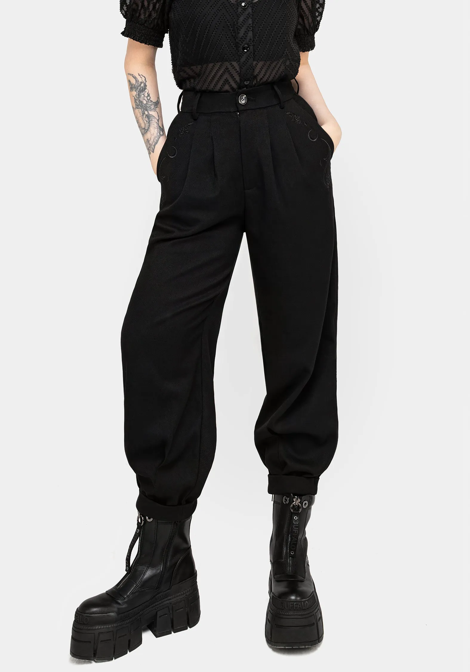 Dianne Embroidered Balloon Trousers - Black