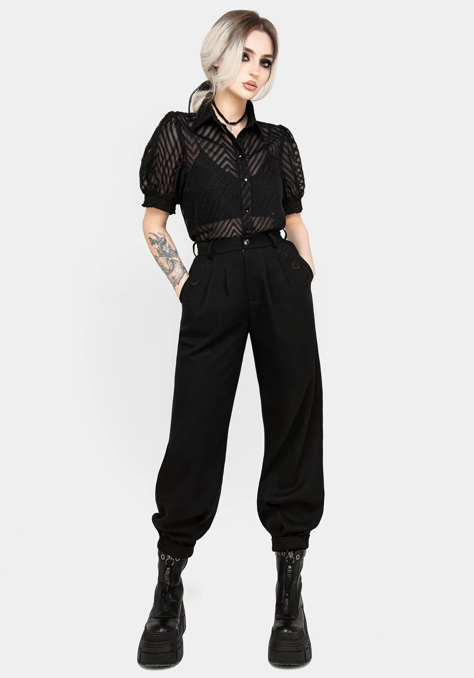 Dianne Embroidered Balloon Trousers - Black