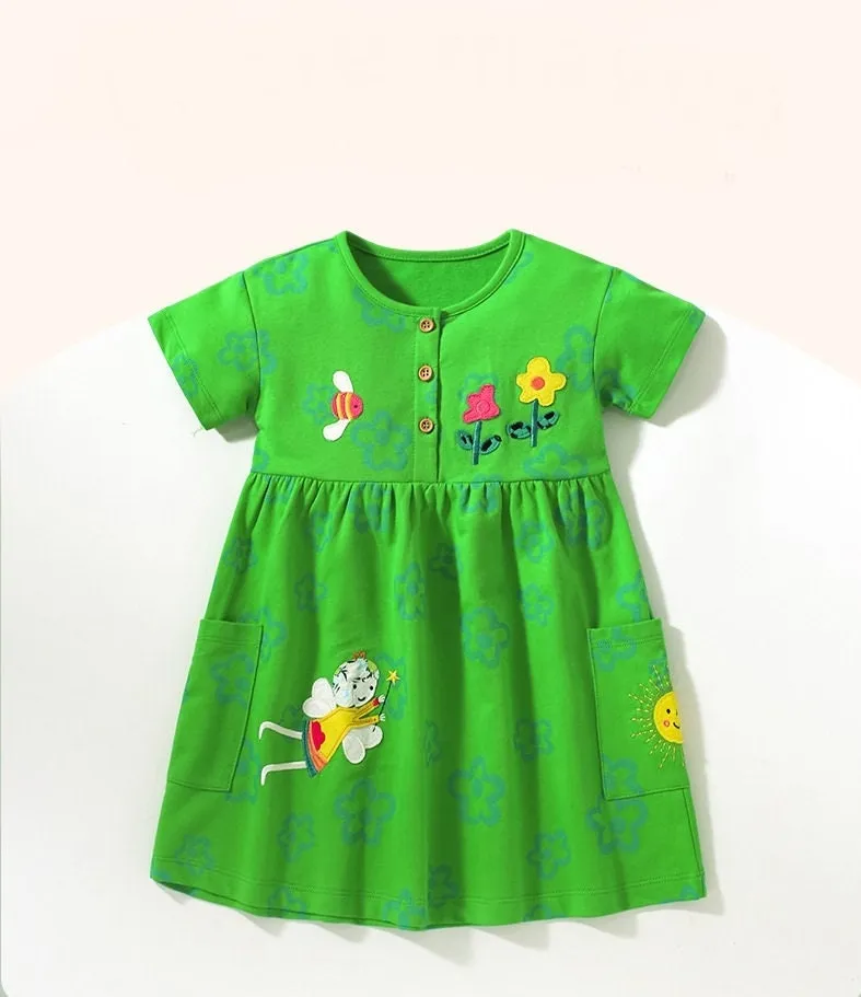 Fairy Design Green Short Sleeve Girls Summer Dress