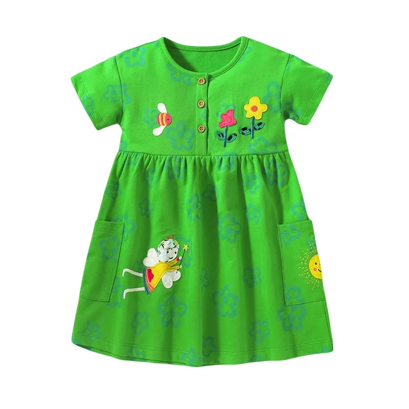 Fairy Design Green Short Sleeve Girls Summer Dress