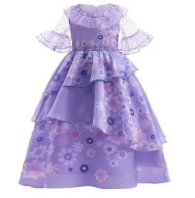 Flower Purple Princess Dress for 3-10 Year-Old Girls