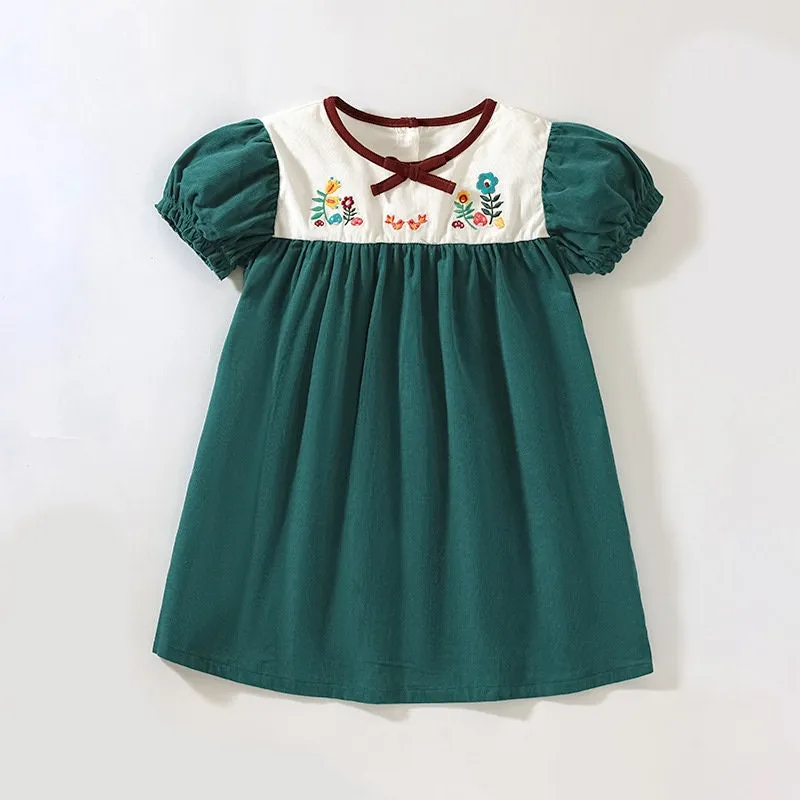 Flowers Girl Green Short Sleeve Summer Dress