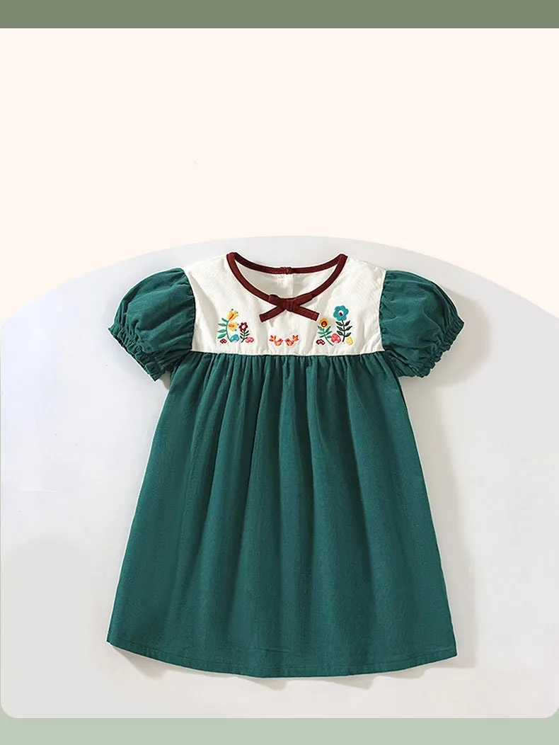 Flowers Girl Green Short Sleeve Summer Dress