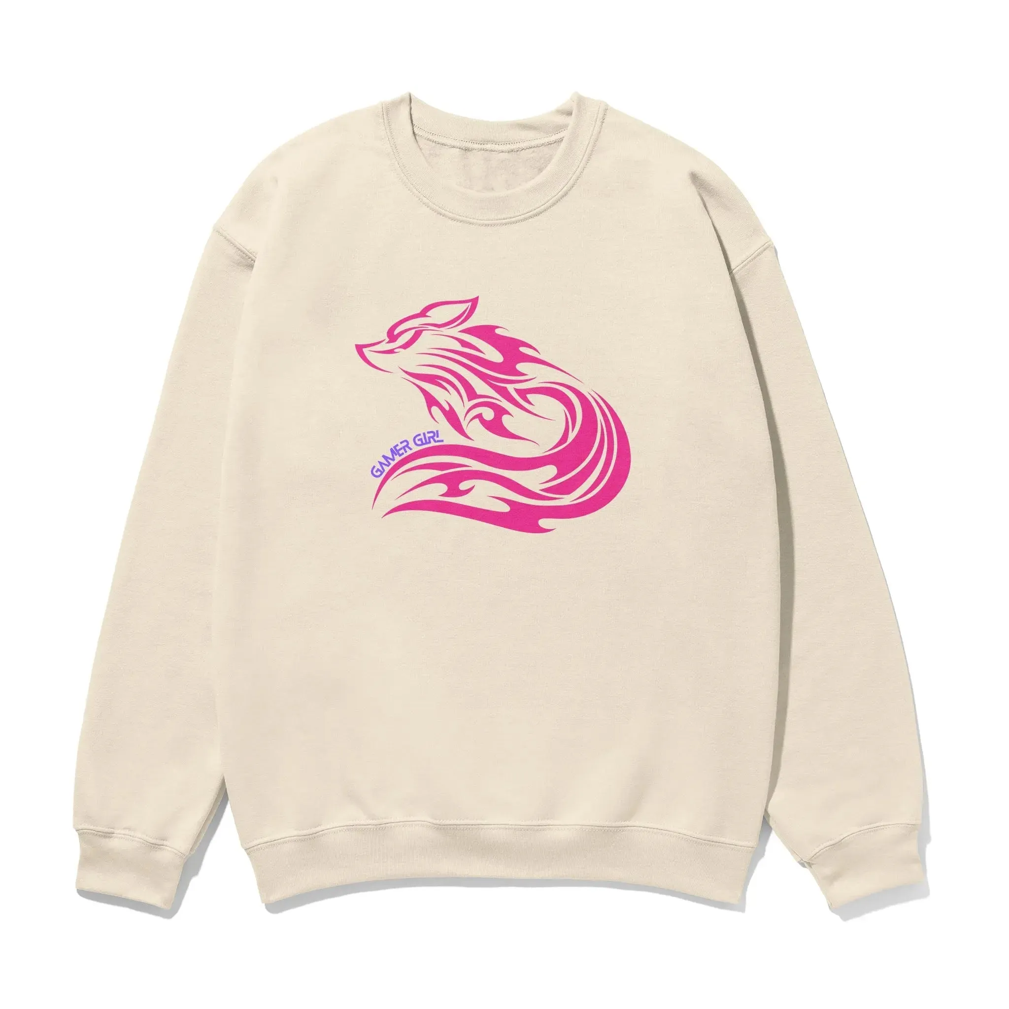 Gamer Girl Pink Fox Unisex Printed Sweatshirt with Sleeve - Perfect for Gaming Enthusiasts