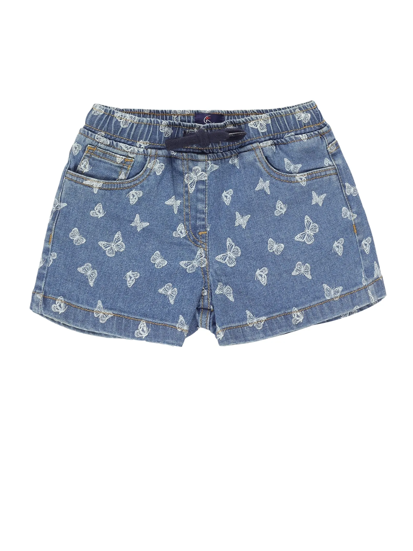 Girls Balloon Sleeve Elasticated Hem Top & Printed Denim Hot Shorts Set