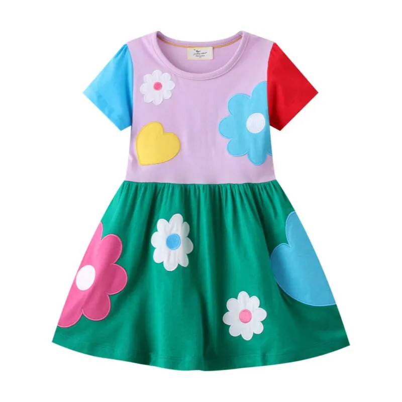 Girls Colorful Flowers Short Sleeve Little Cute Floral Summer Dress