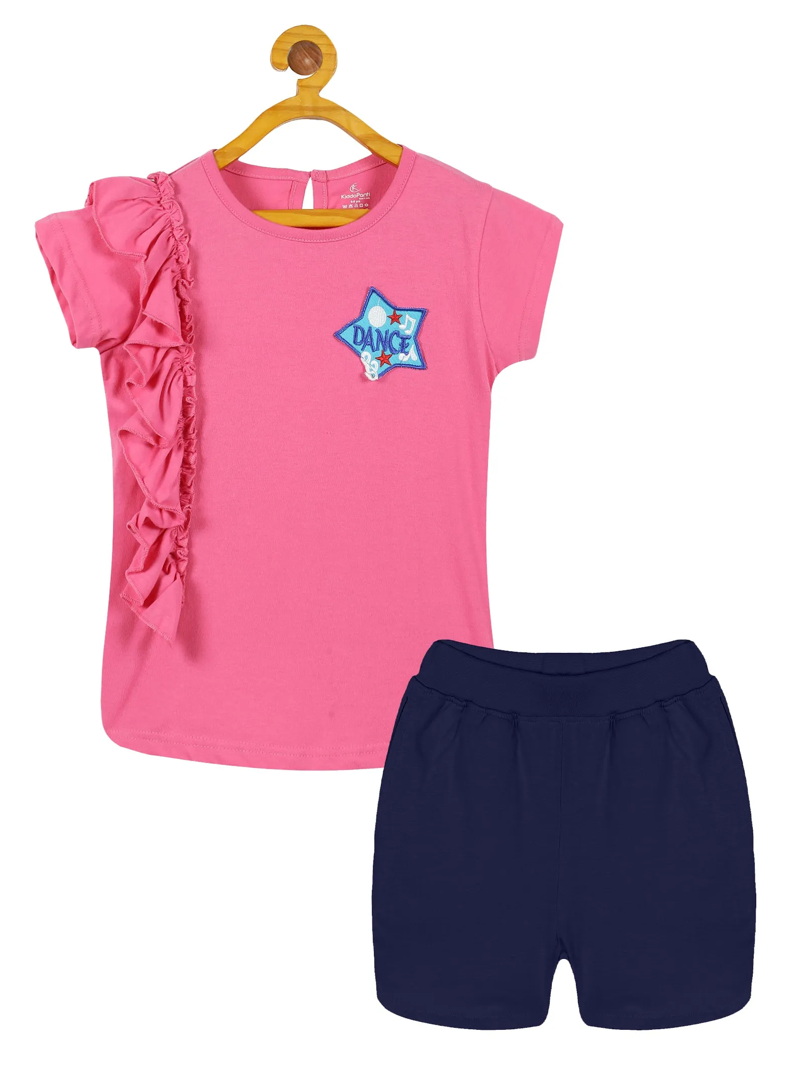 Girls Frill Tee with Badge & Knit Shorts Set