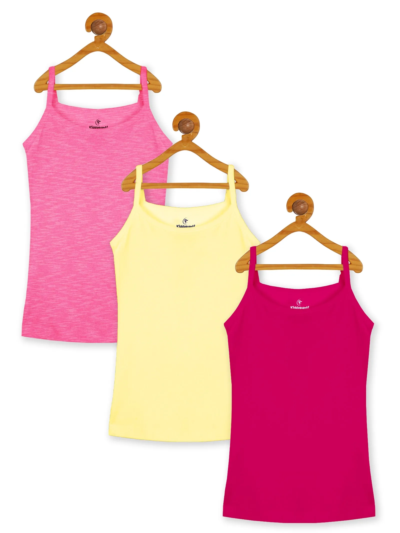 Girls Multi colors Solid Tank Top Pack of 3