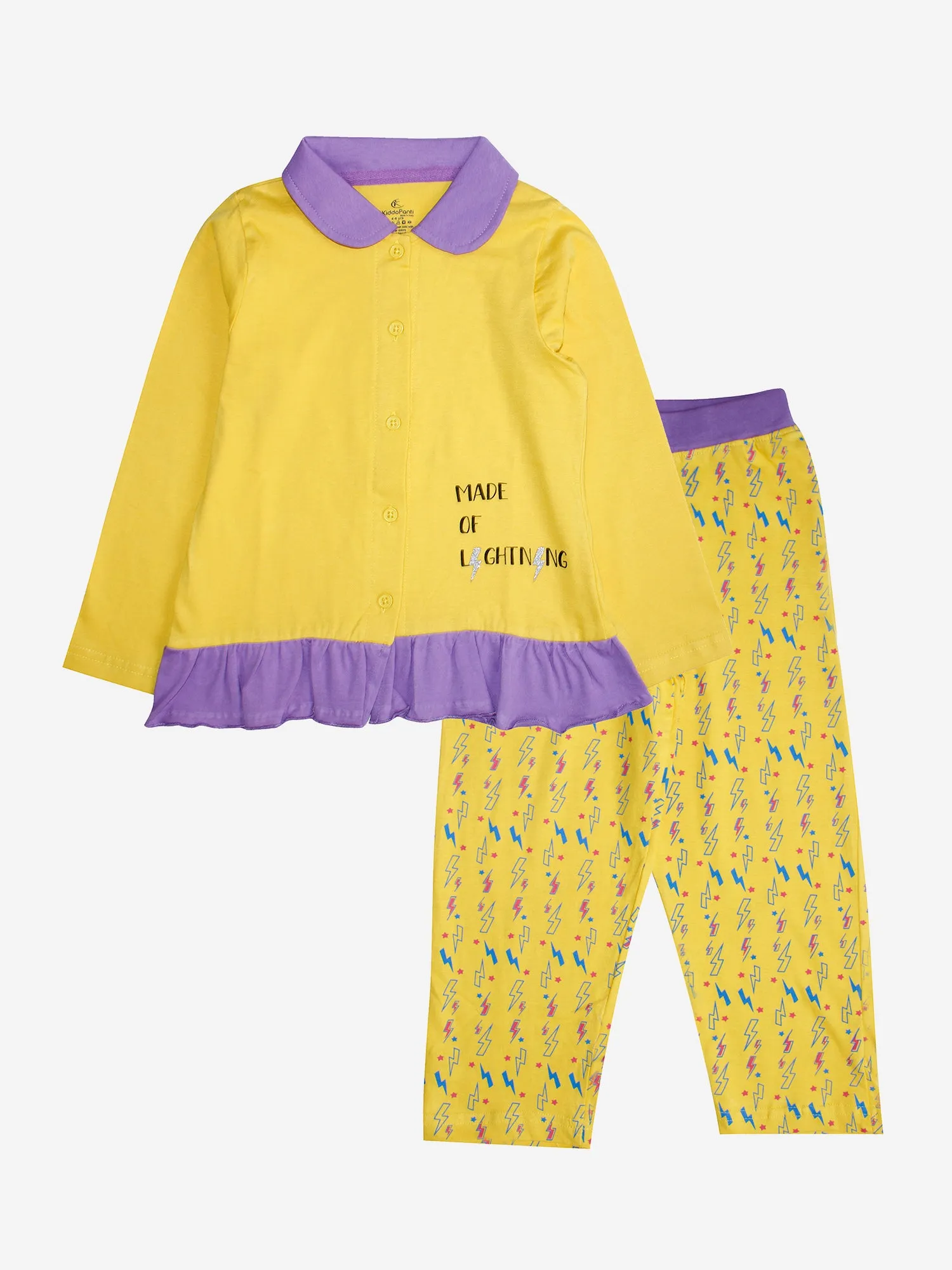 Girl's Printed Collar Shirt & AOP Pant Set