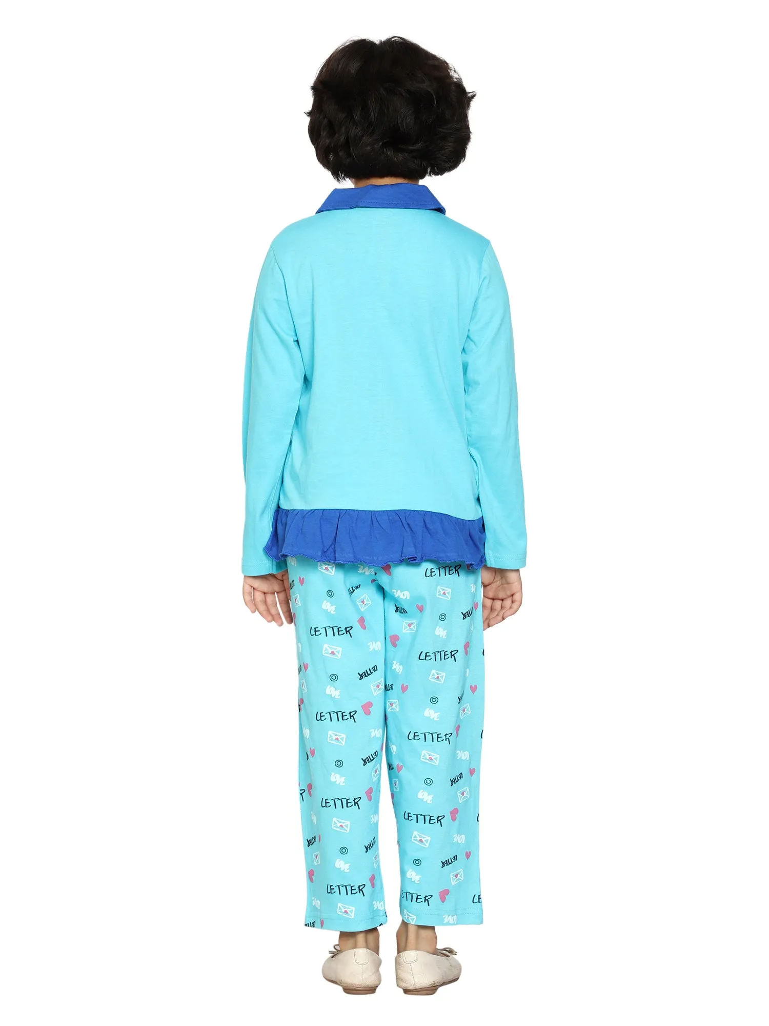 Girl's Printed Collar Shirt & AOP Pant Set