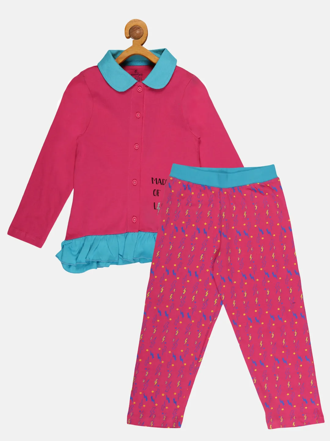 Girls Printed Collar Shirt and AOP Pant Set