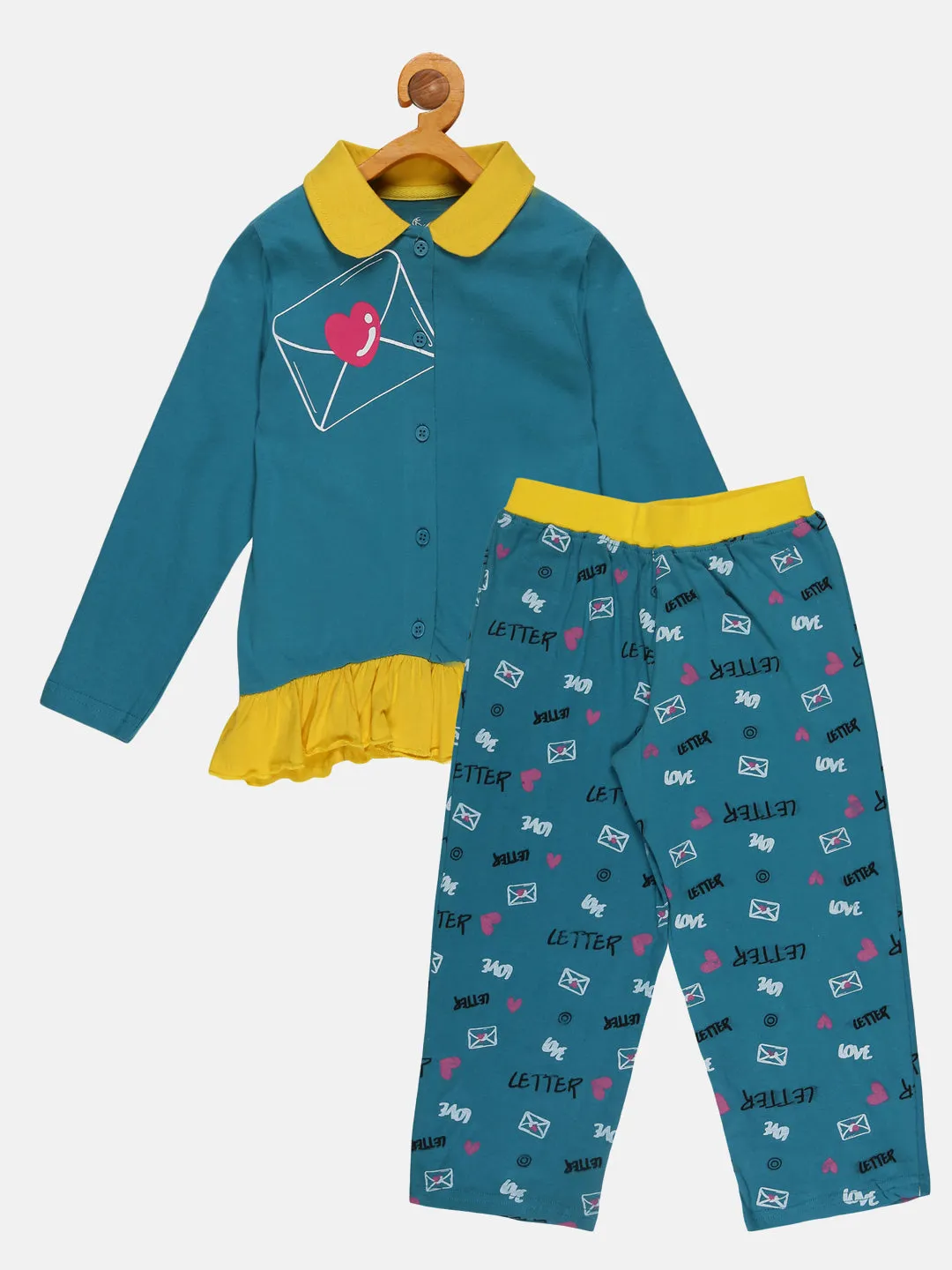 Girls Printed Collar Shirt and AOP Pant Set