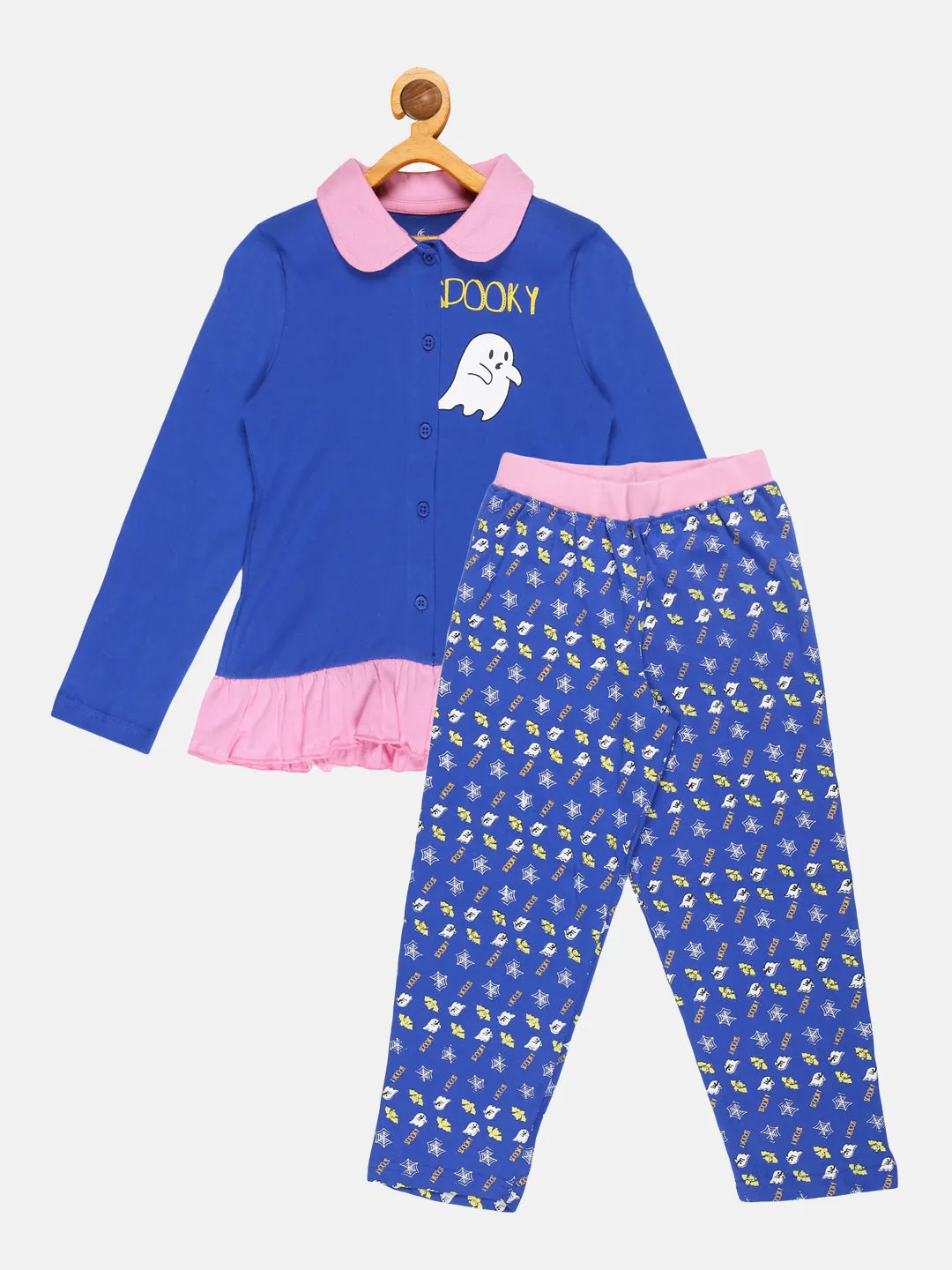 Girls Printed Collar Shirt and AOP Pant Set