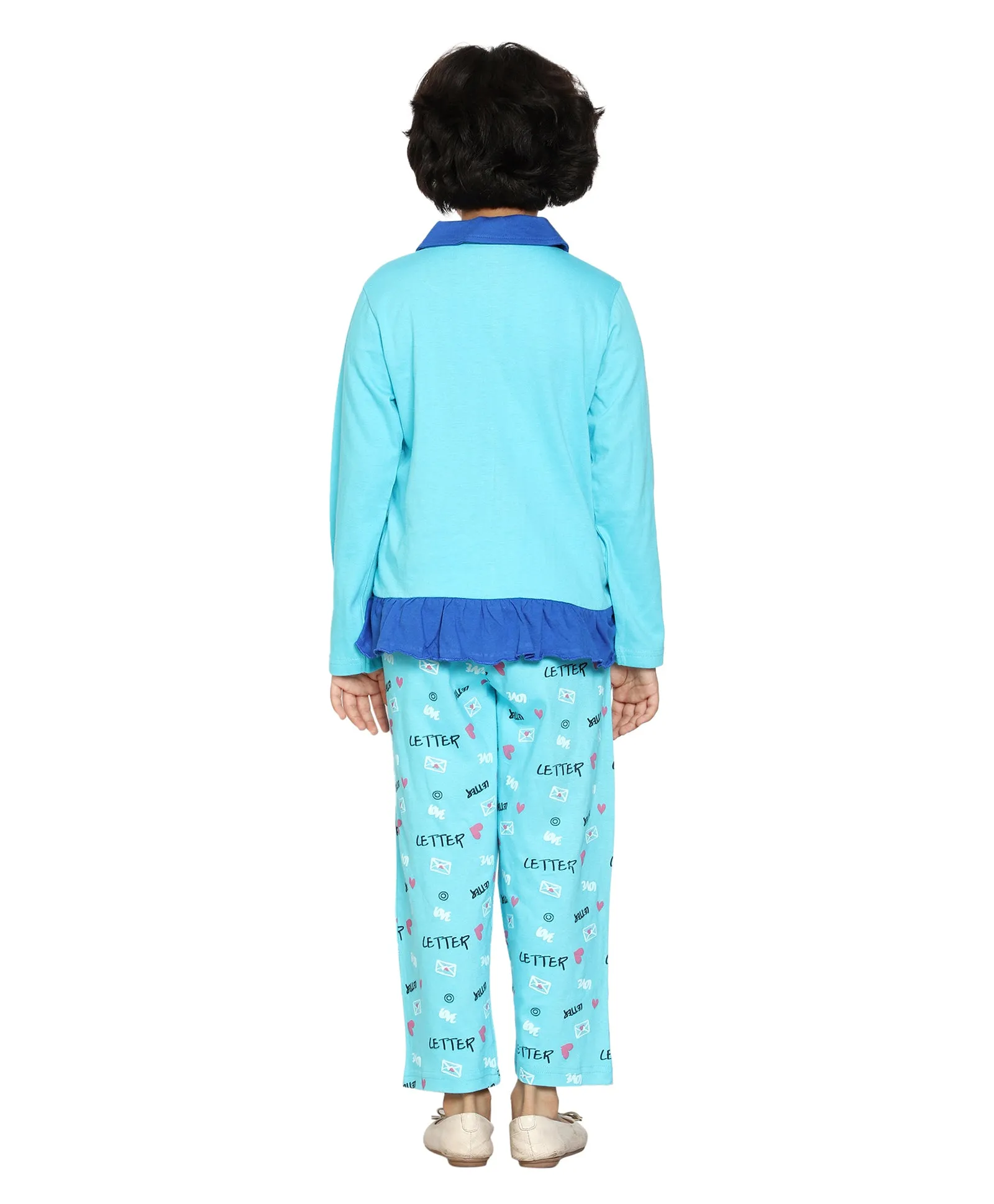 Girls Printed Collar Shirt and AOP Pant Set