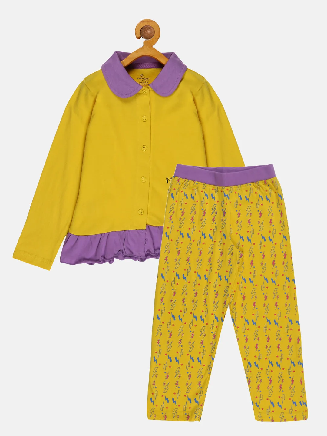 Girls Printed Collar Shirt and AOP Pant Set