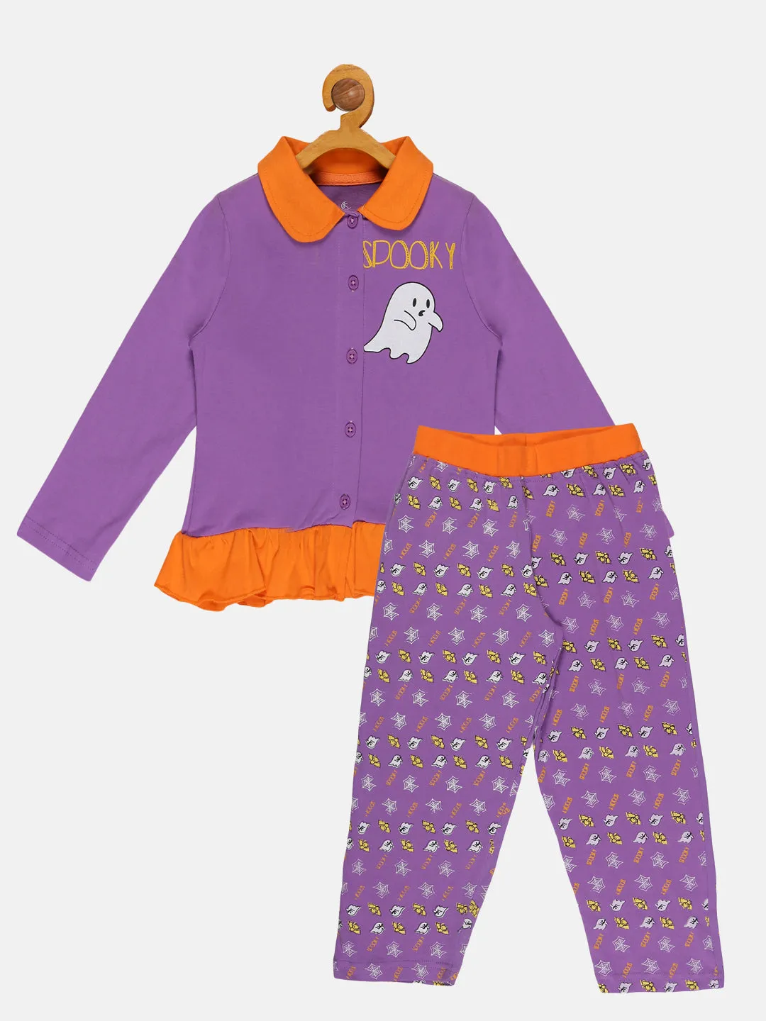 Girls Printed Collar Shirt and AOP Pant Set