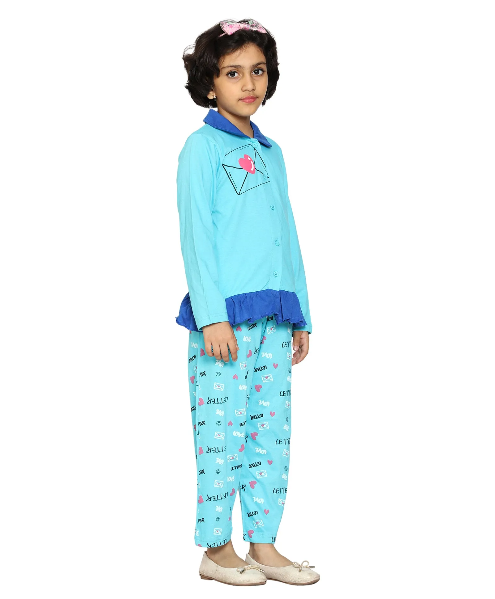 Girls Printed Collar Shirt and AOP Pant Set