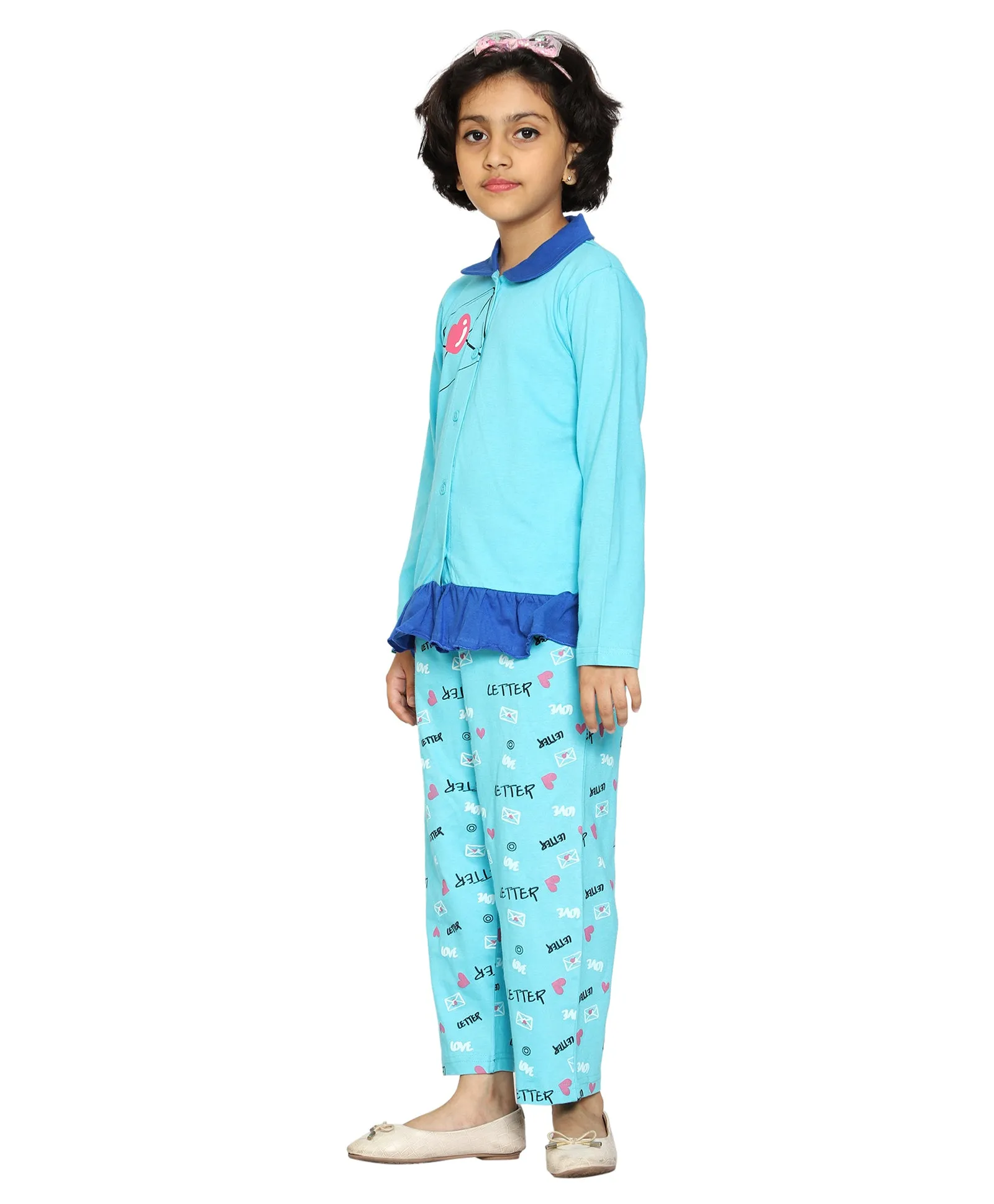 Girls Printed Collar Shirt and AOP Pant Set