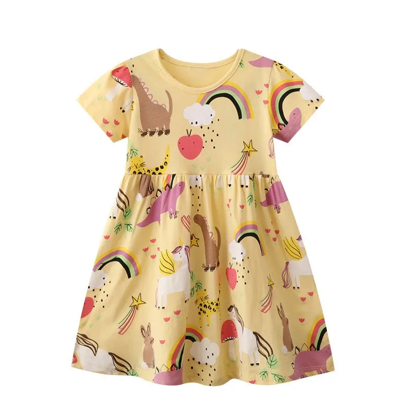 Girls Rainbow & Unicorn Pattern Short Sleeve Dress