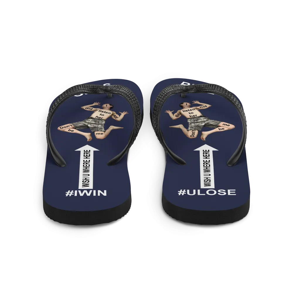 GIRLS RULE flip flops with CRUSHED TINY MAN underfoot midnight blue fabric NEW (2020-05-10)