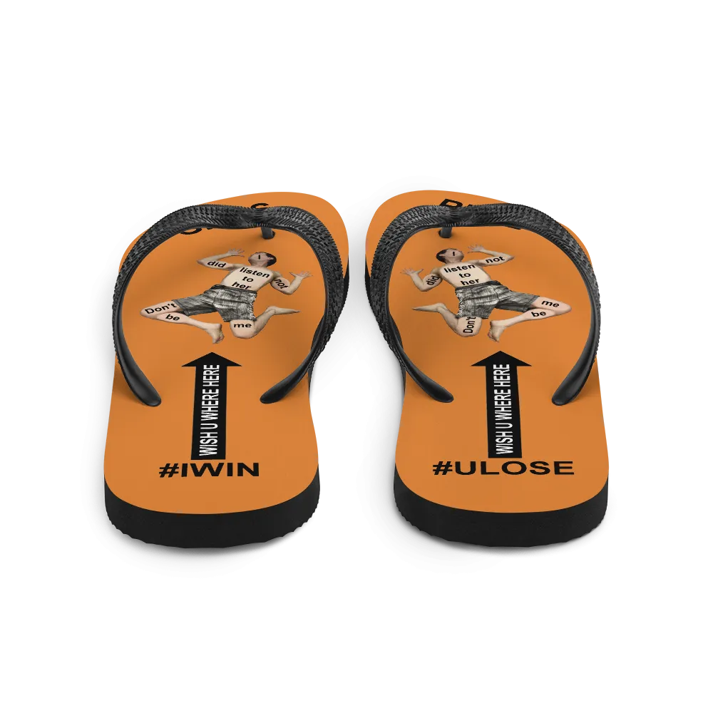 GIRLS RULE flip flops with CRUSHED TINY MAN underfoot orange fabric NEW (2020-05-10)