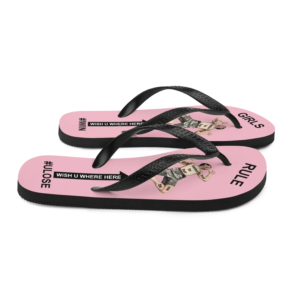 GIRLS RULE flip flops with CRUSHED TINY MAN underfoot pale pink fabric NEW (2020-05-10)