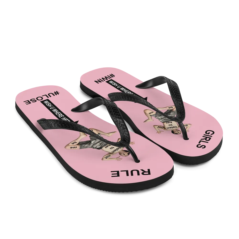 GIRLS RULE flip flops with CRUSHED TINY MAN underfoot pale pink fabric NEW (2020-05-10)