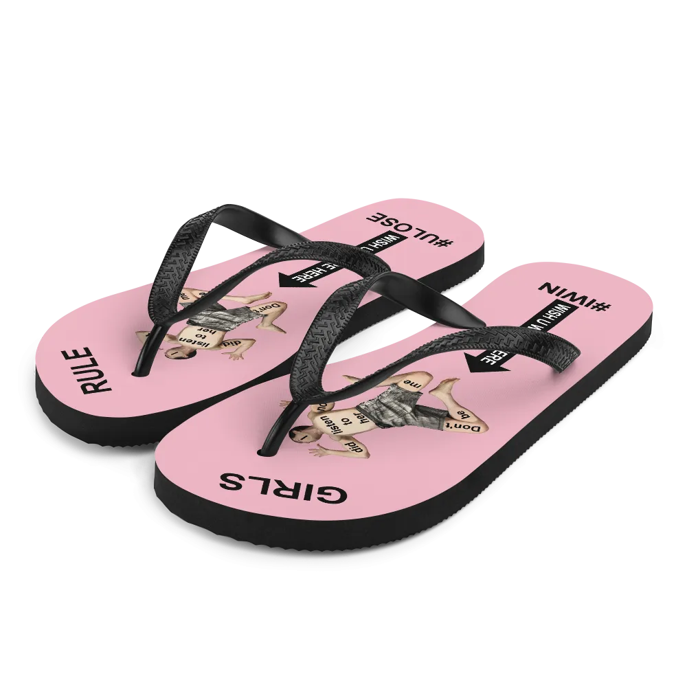 GIRLS RULE flip flops with CRUSHED TINY MAN underfoot pale pink fabric NEW (2020-05-10)