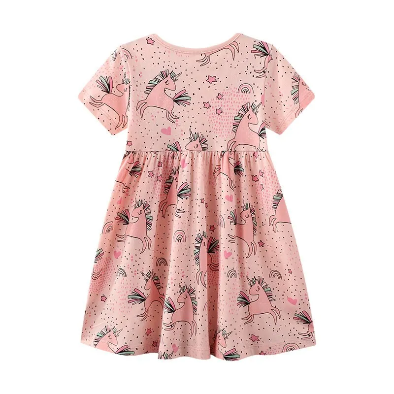 Girls Unicorn Design Pink Short Sleeve Summer Dress