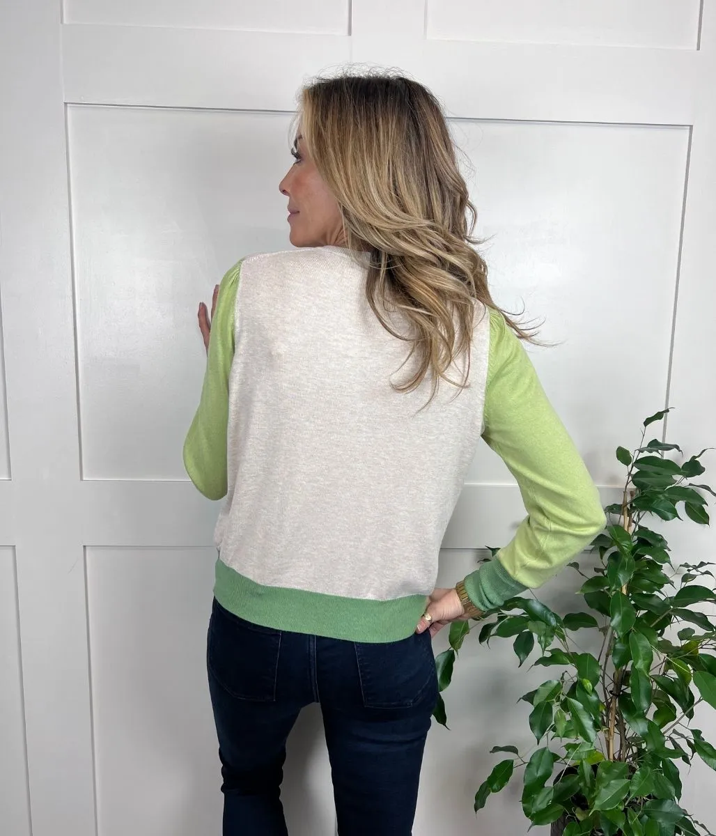 Green Colour Block Cardigan