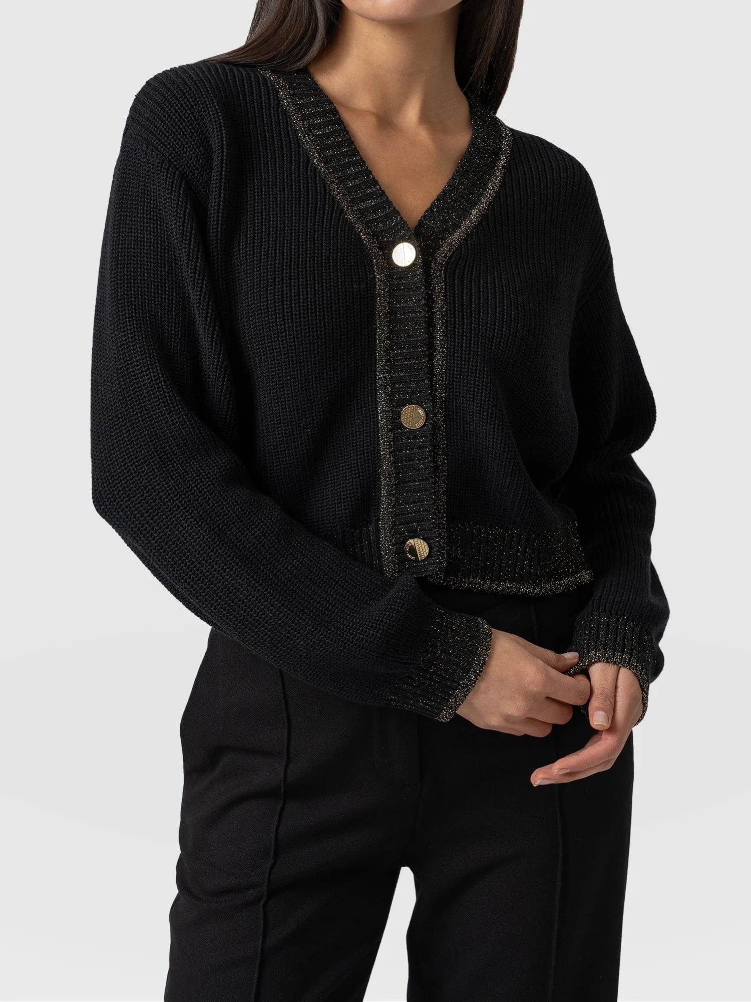 Hatton Crop Cardigan - Black Lurex