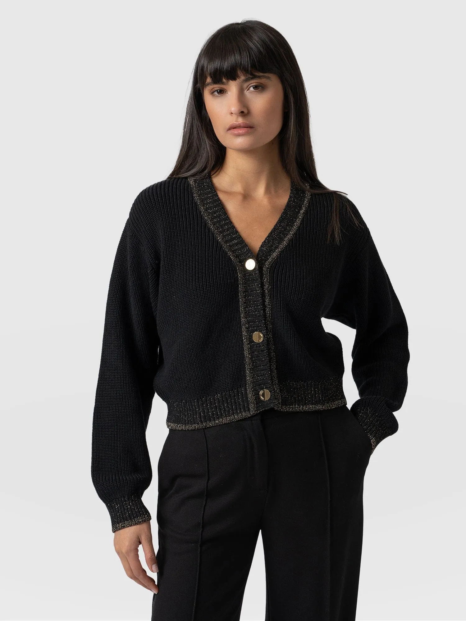 Hatton Crop Cardigan - Black Lurex