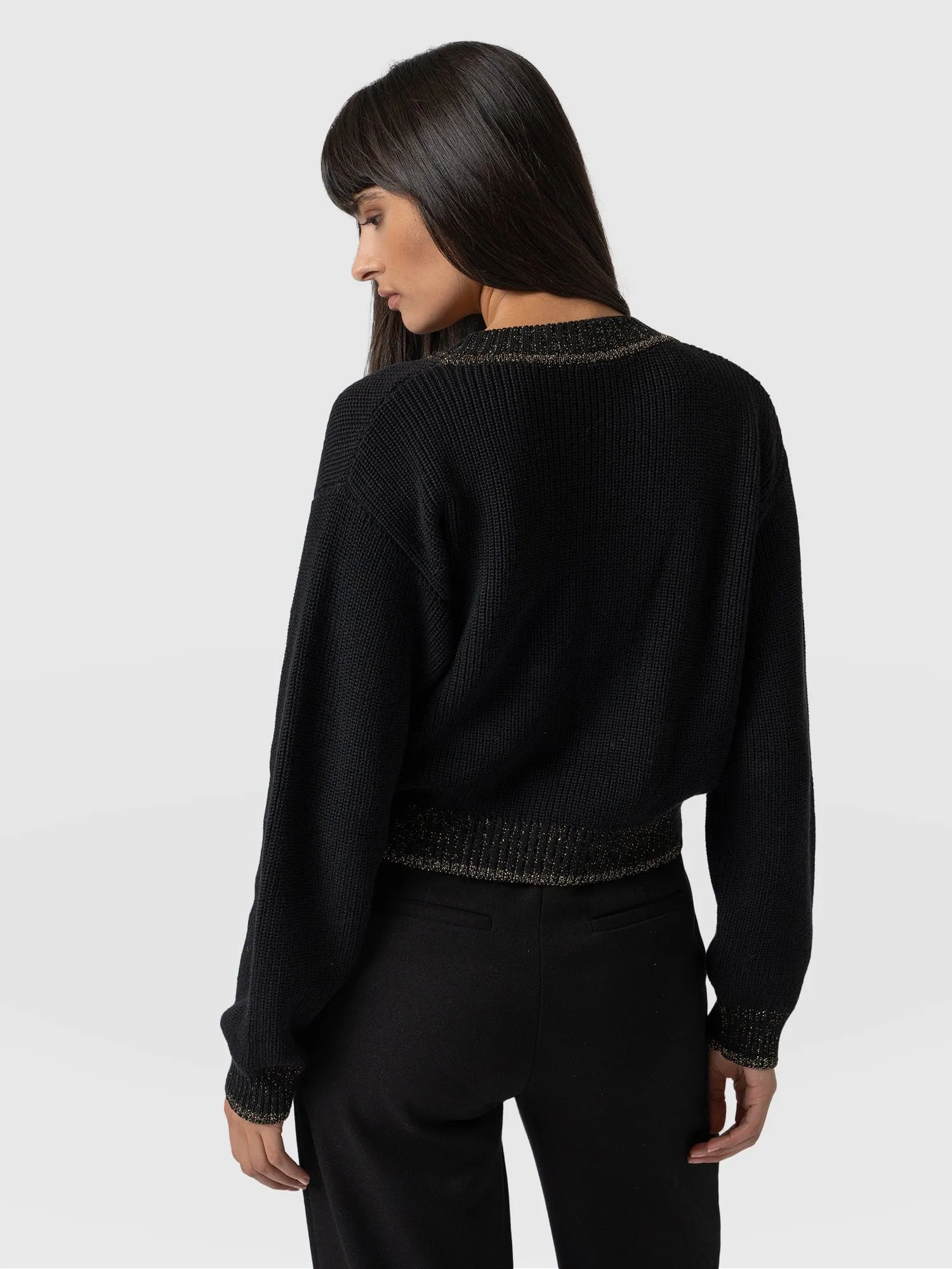 Hatton Crop Cardigan - Black Lurex