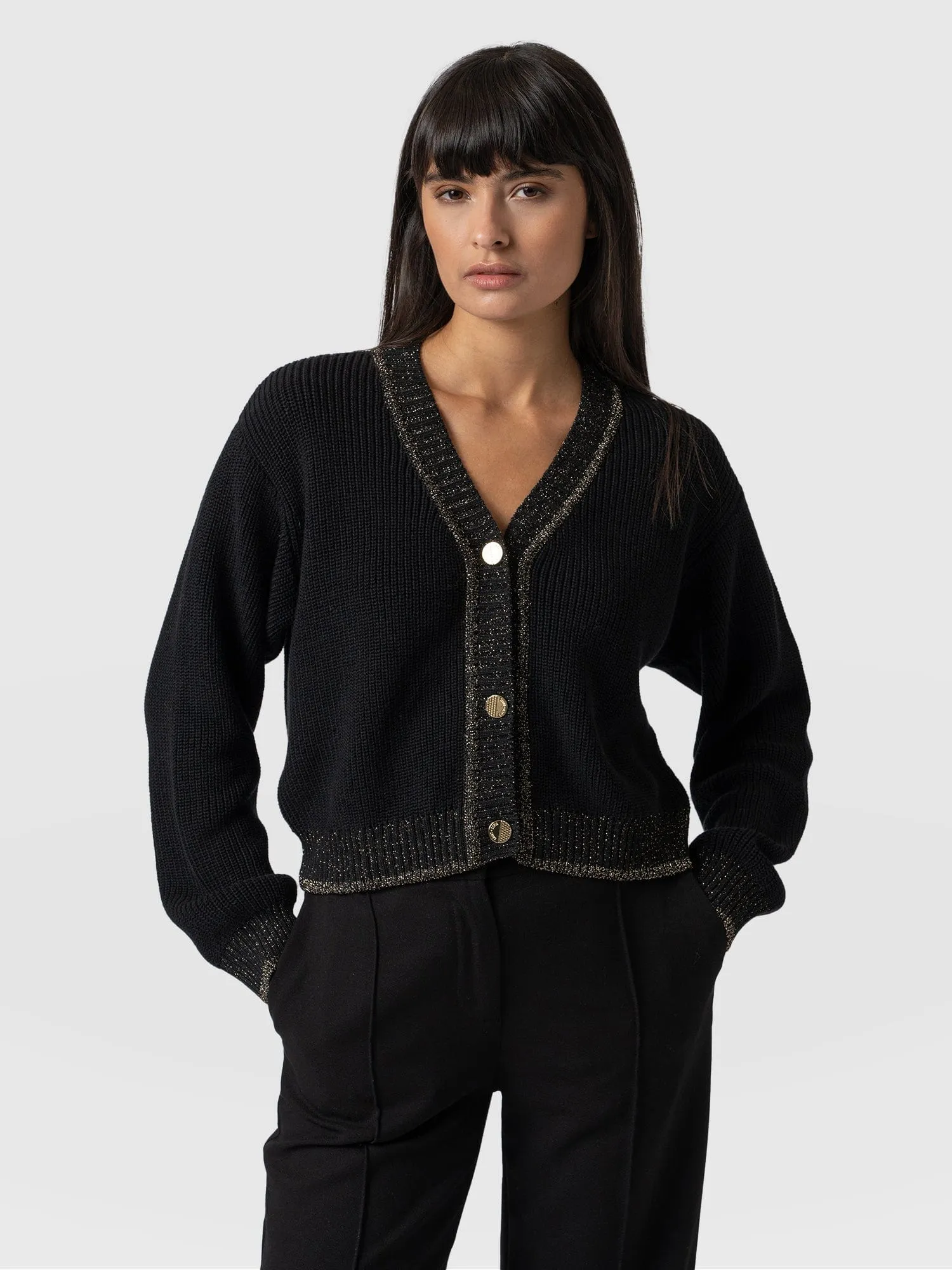 Hatton Crop Cardigan - Black Lurex