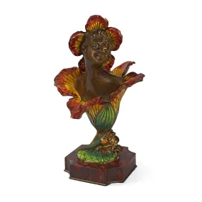 Henri Godet Enameled Bronze "Femme Fleur" Sculpture