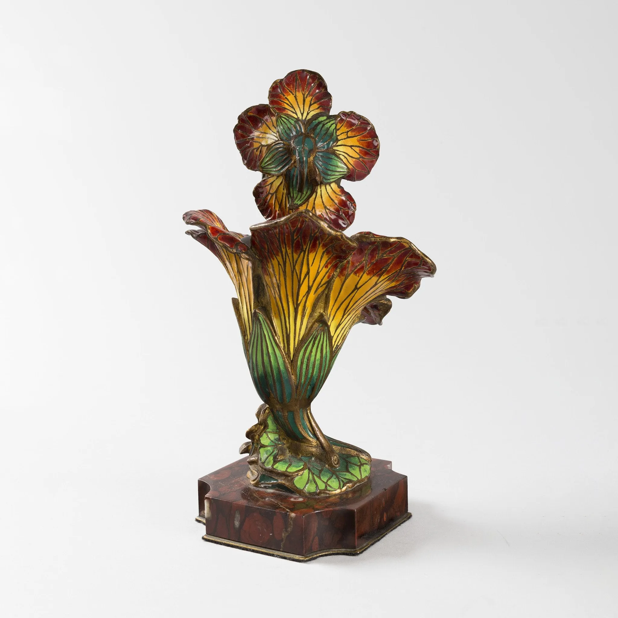 Henri Godet Enameled Bronze "Femme Fleur" Sculpture