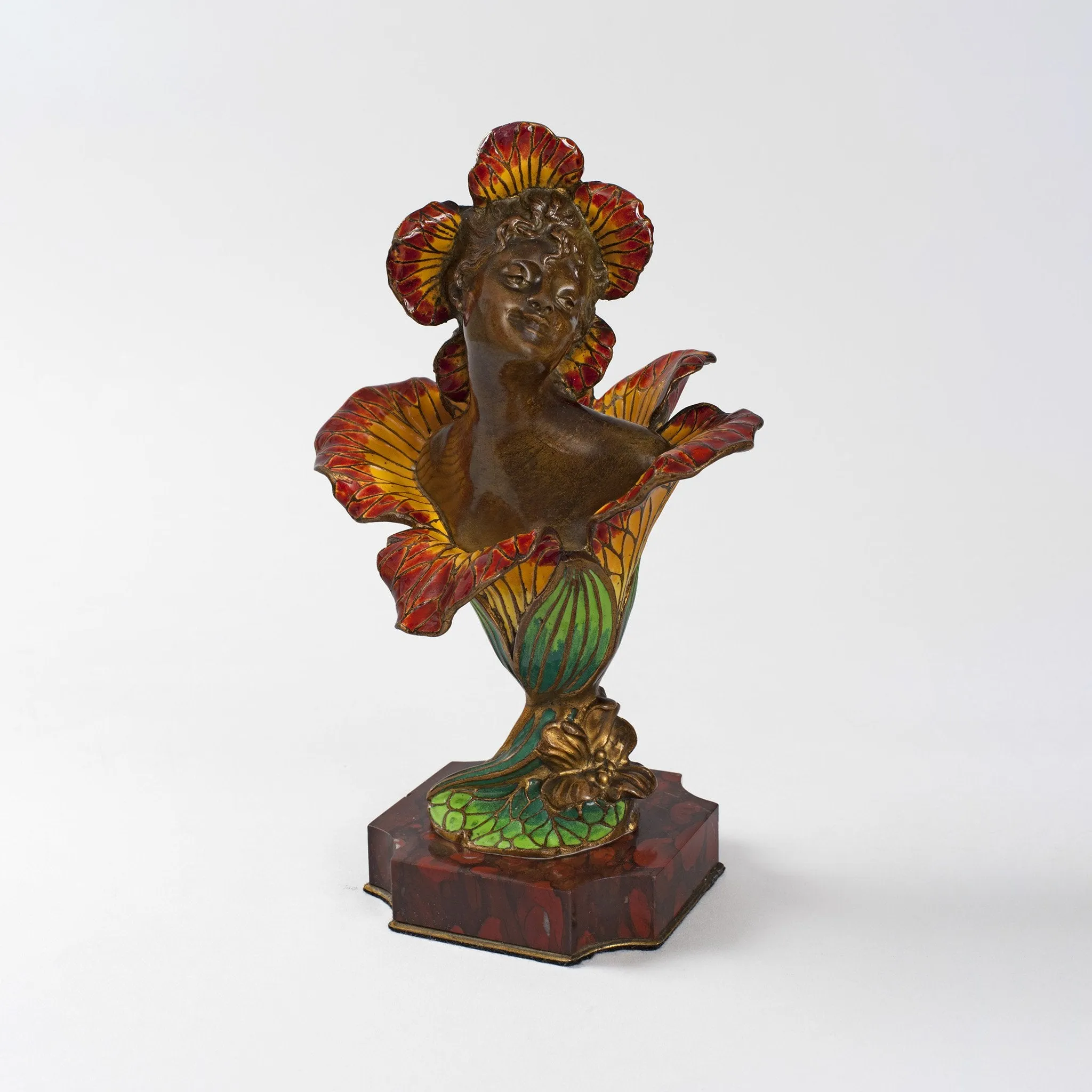 Henri Godet Enameled Bronze "Femme Fleur" Sculpture